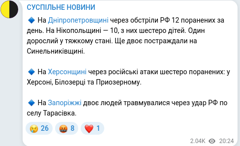 Скріншот Telegram-публікації