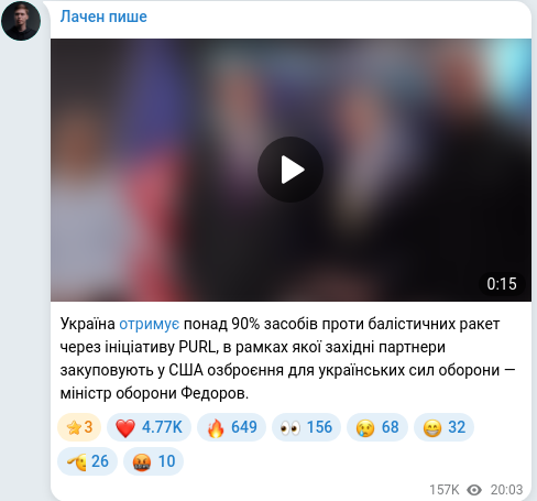 Скріншот Telegram-публікації
