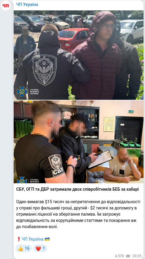 Скріншот Telegram-публікації