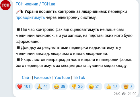 Скріншот Telegram-публікації