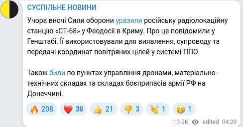 Скріншот Telegram-публікації