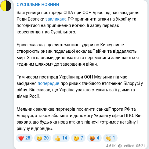 Скріншот Telegram-публікації