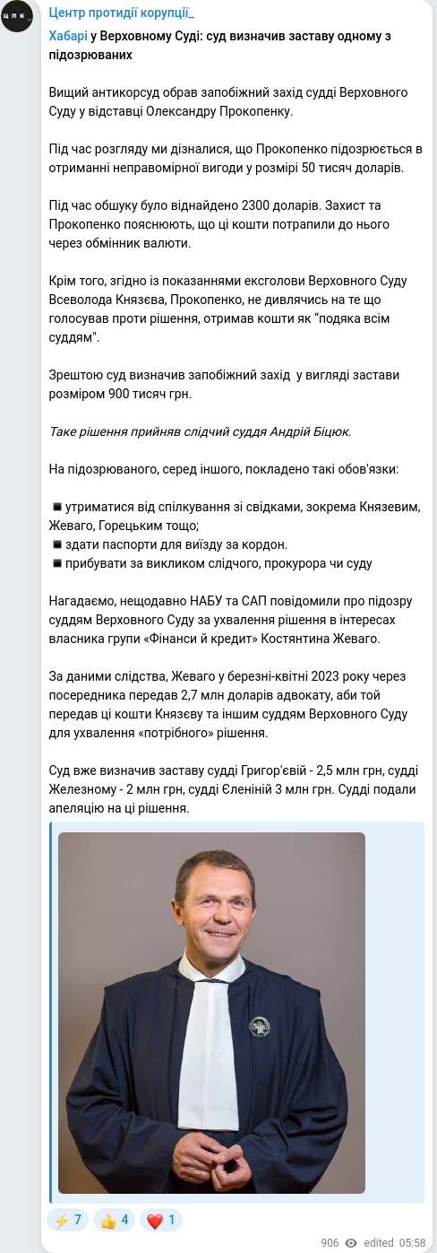 Скріншот Telegram-публікації
