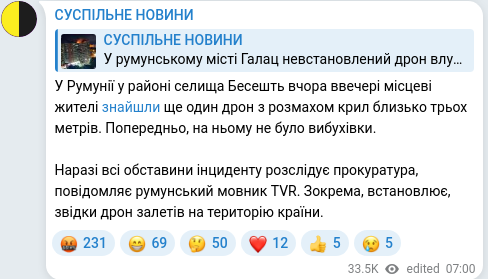 Скріншот Telegram-публікації
