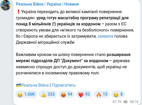 Telegram publication screenshot