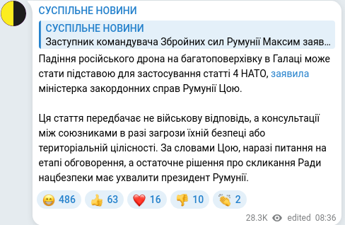 Скріншот Telegram-публікації