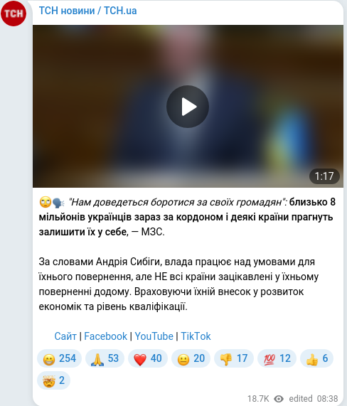 Скріншот Telegram-публікації