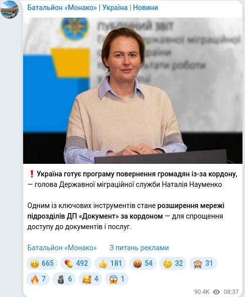 Telegram publication screenshot