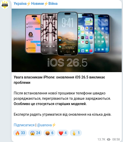 Скріншот Telegram-публікації