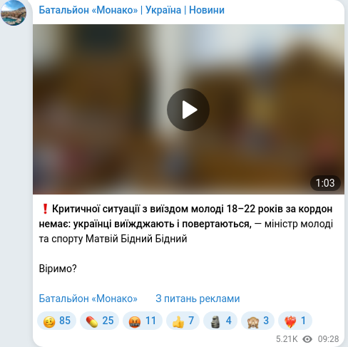Telegram publication screenshot