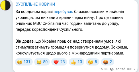 Скріншот Telegram-публікації