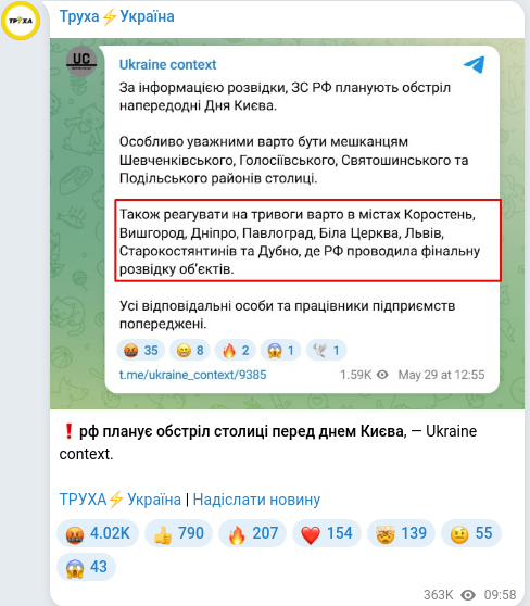 Telegram publication screenshot