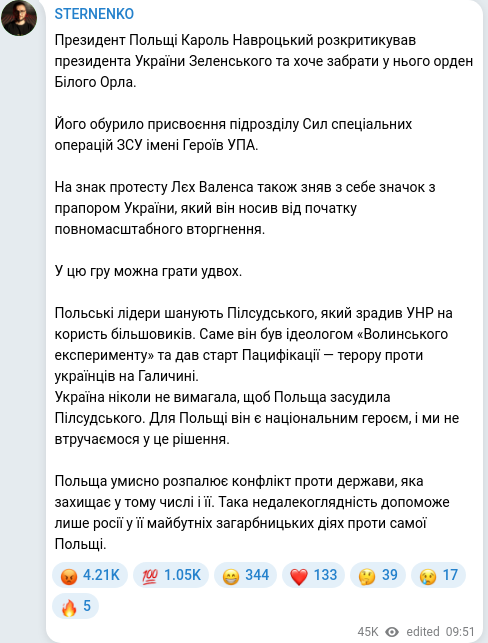 Скріншот Telegram-публікації