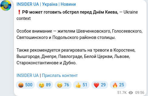 Скріншот Telegram-публікації