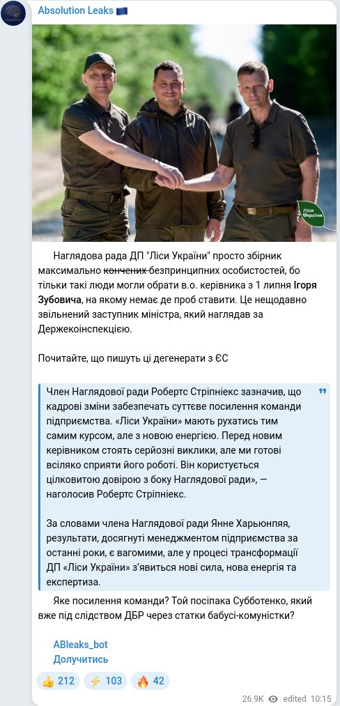 Скріншот Telegram-публікації