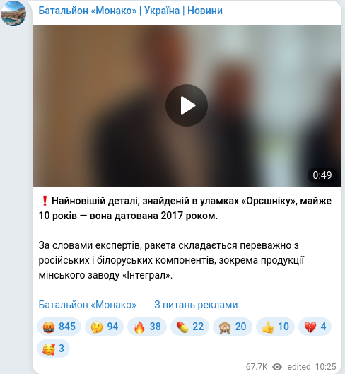 Telegram publication screenshot