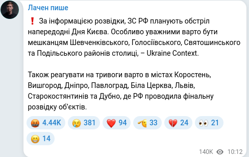 Скріншот Telegram-публікації