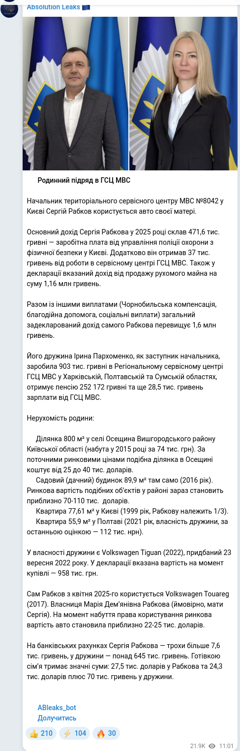 Скріншот Telegram-публікації