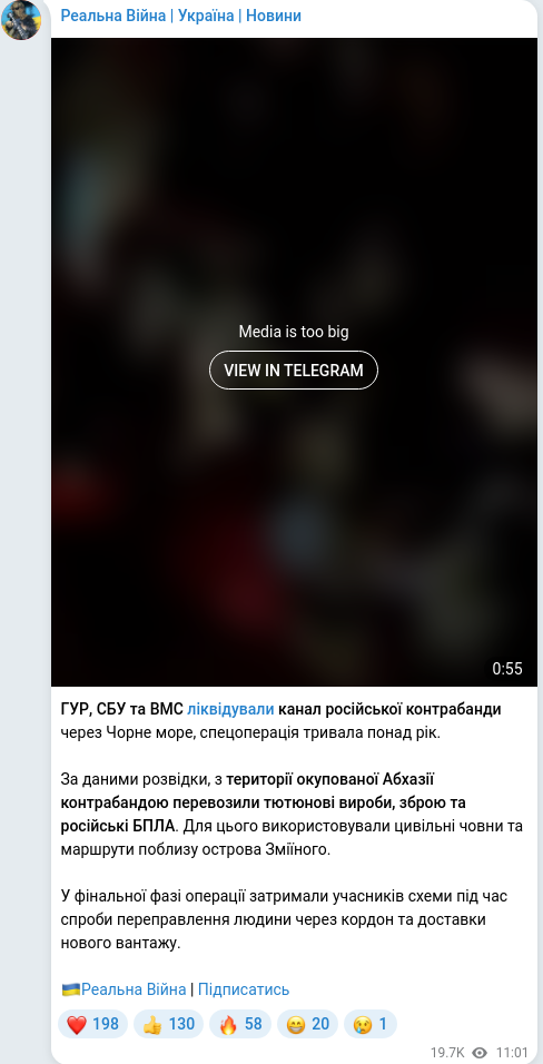 Telegram publication screenshot