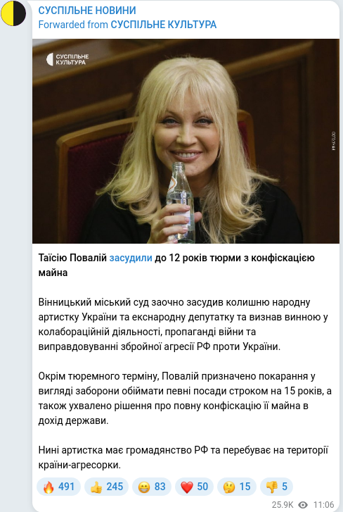 Скріншот Telegram-публікації
