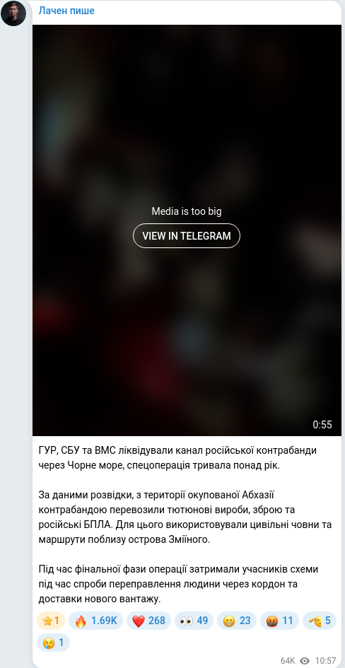 Скріншот Telegram-публікації