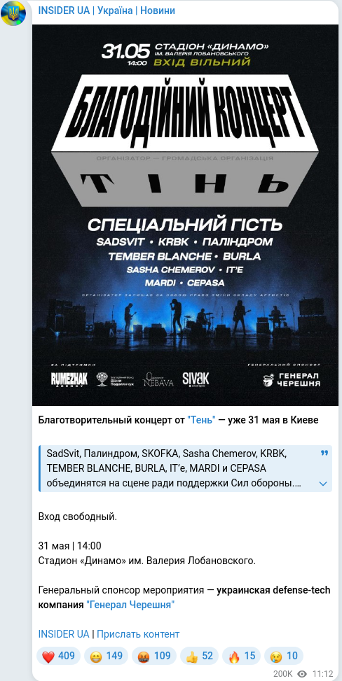 Скріншот Telegram-публікації