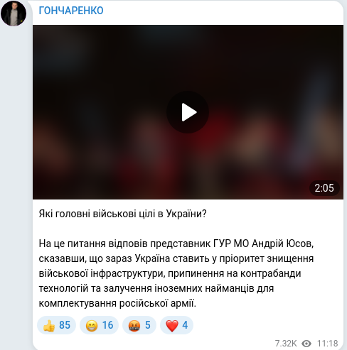 Скріншот Telegram-публікації
