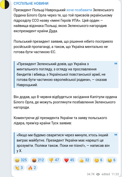 Telegram publication screenshot