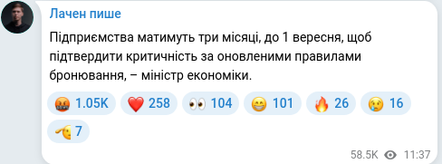 Скріншот Telegram-публікації