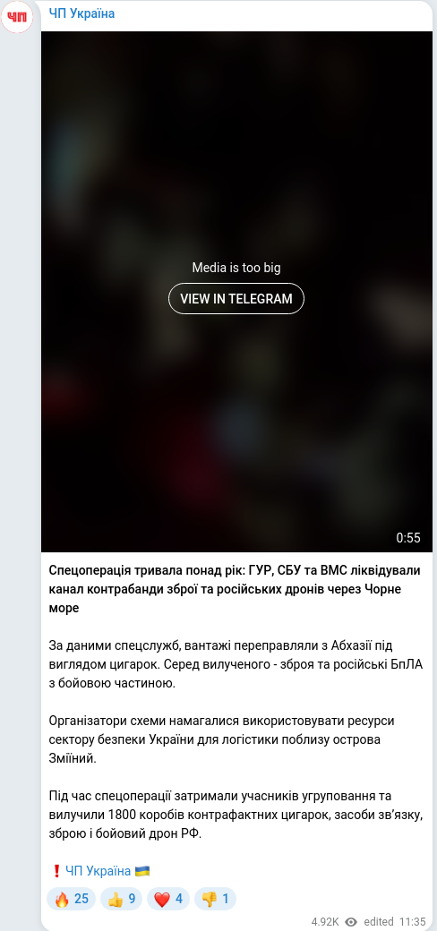 Скріншот Telegram-публікації