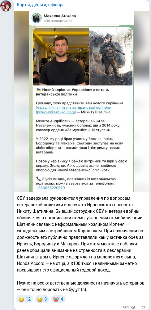 Telegram publication screenshot