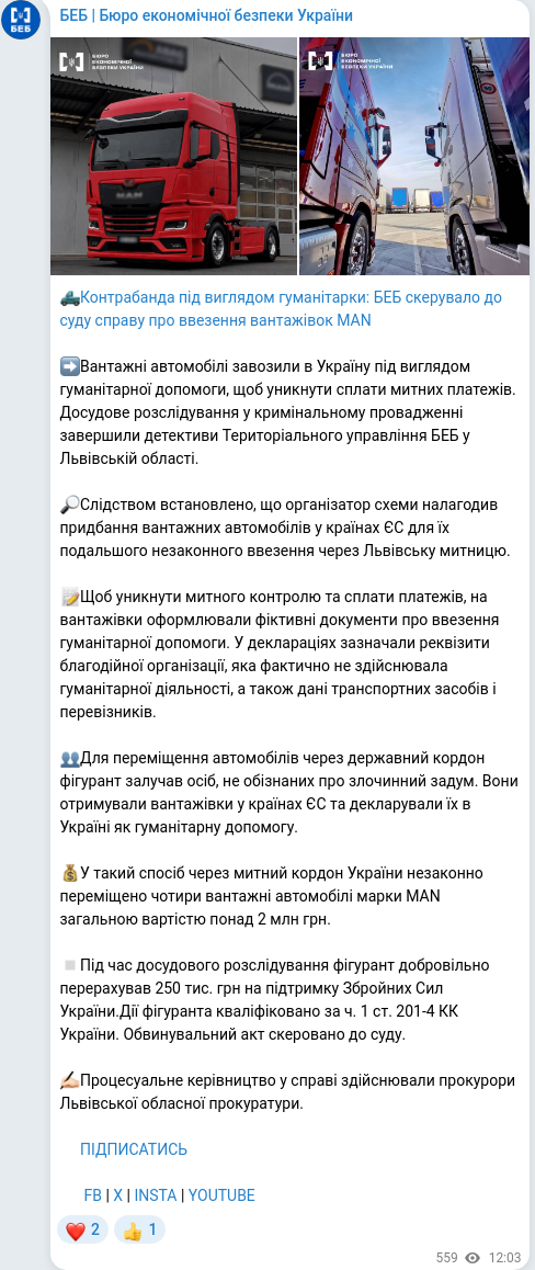 Telegram publication screenshot