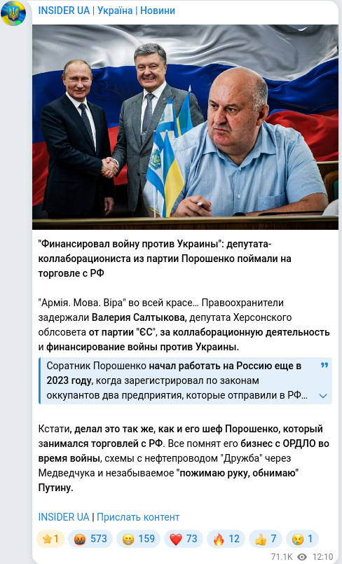 Скріншот Telegram-публікації