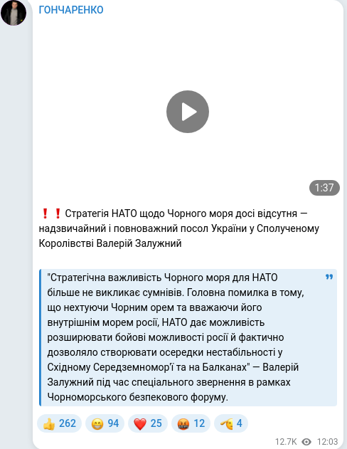 Скріншот Telegram-публікації