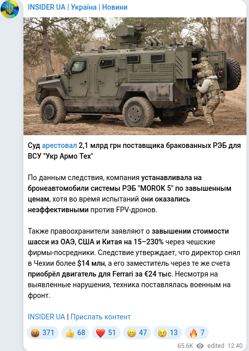 Скріншот Telegram-публікації