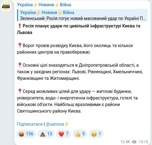 Скріншот Telegram-публікації