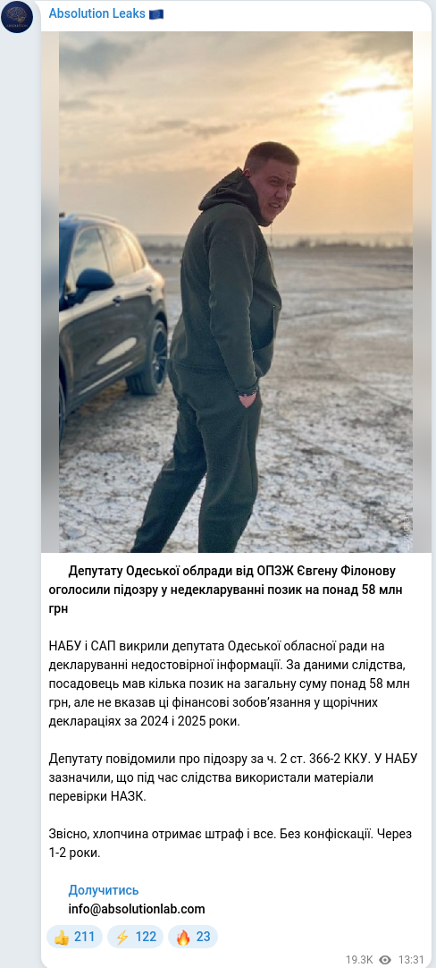 Скріншот Telegram-публікації