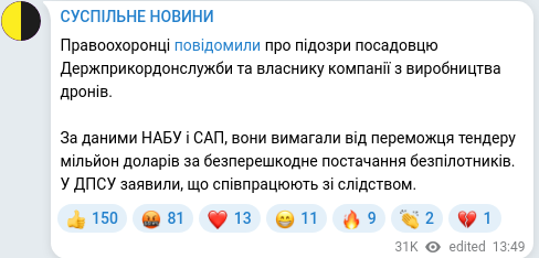 Telegram publication screenshot