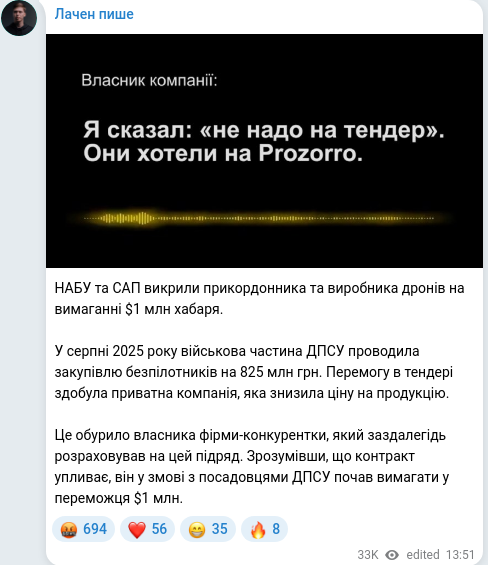 Скріншот Telegram-публікації