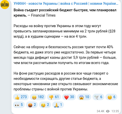 Скріншот Telegram-публікації