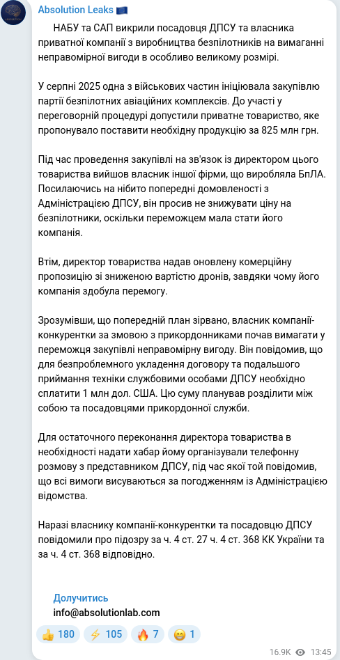 Скріншот Telegram-публікації