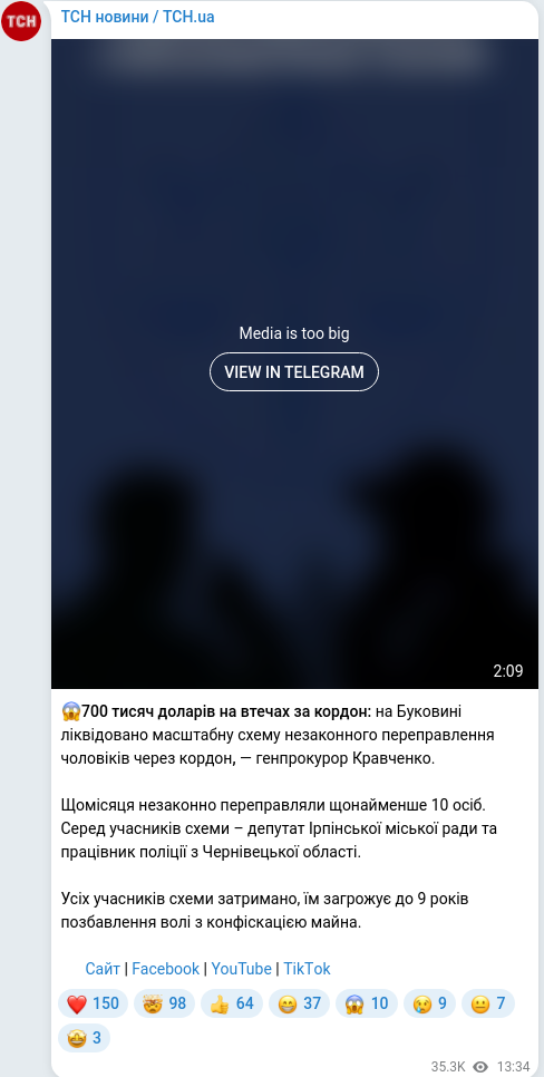 Скріншот Telegram-публікації