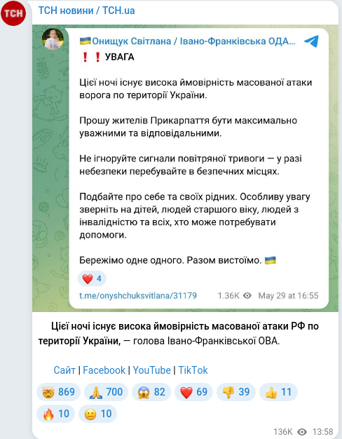 Telegram publication screenshot