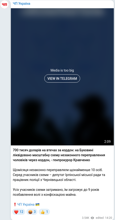 Скріншот Telegram-публікації
