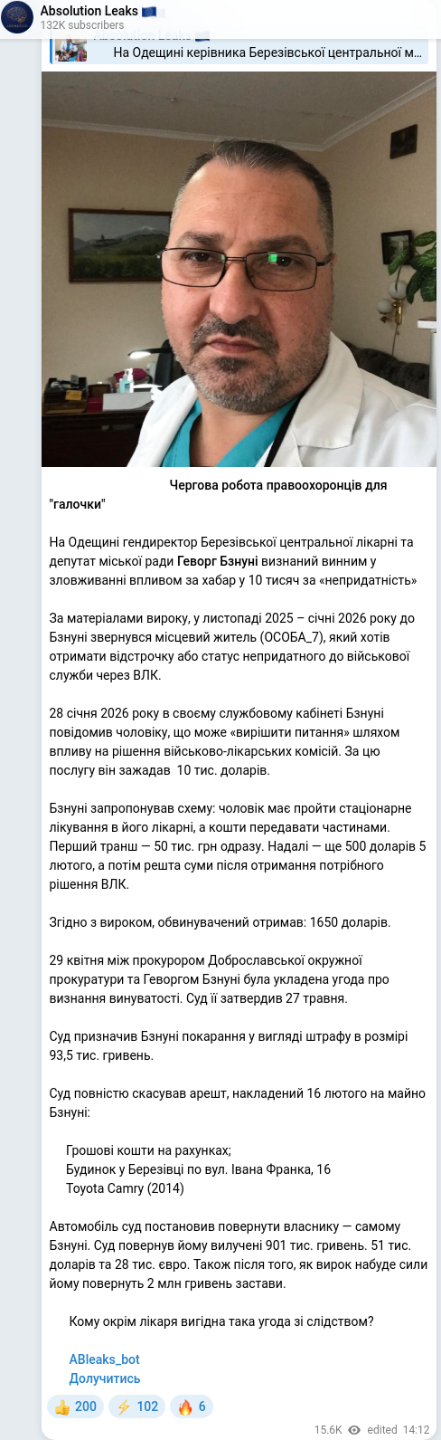 Скріншот Telegram-публікації