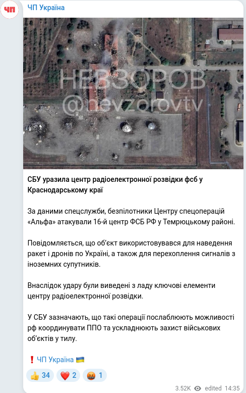Скріншот Telegram-публікації