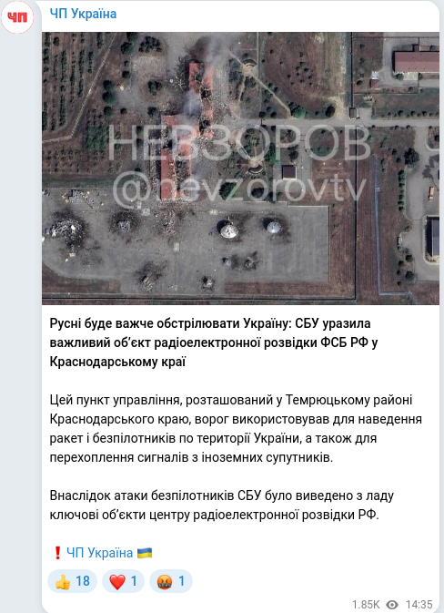 Скріншот Telegram-публікації