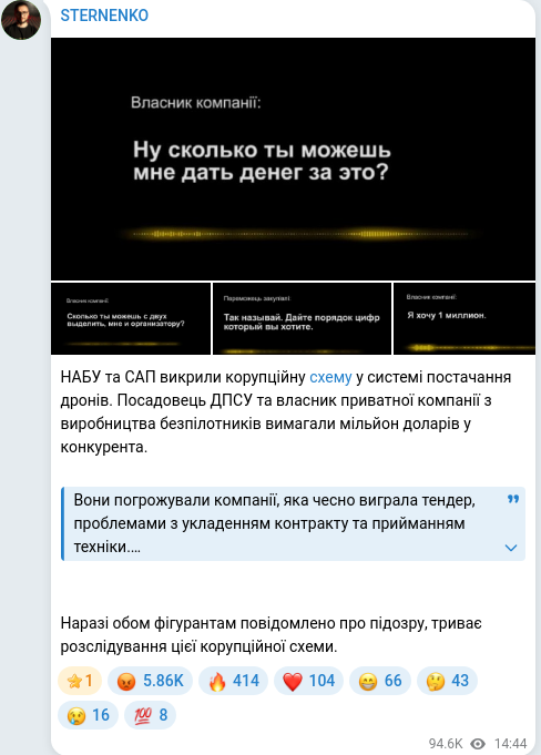 Скріншот Telegram-публікації