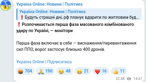 Скріншот Telegram-публікації