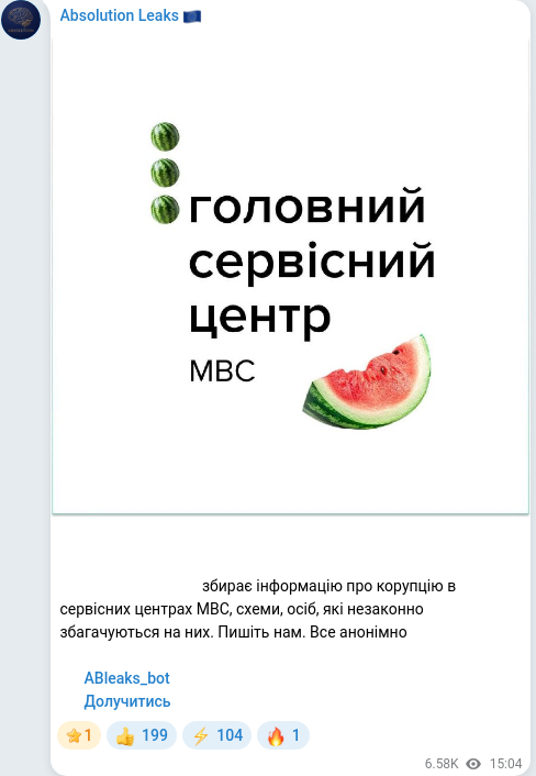 Скріншот Telegram-публікації
